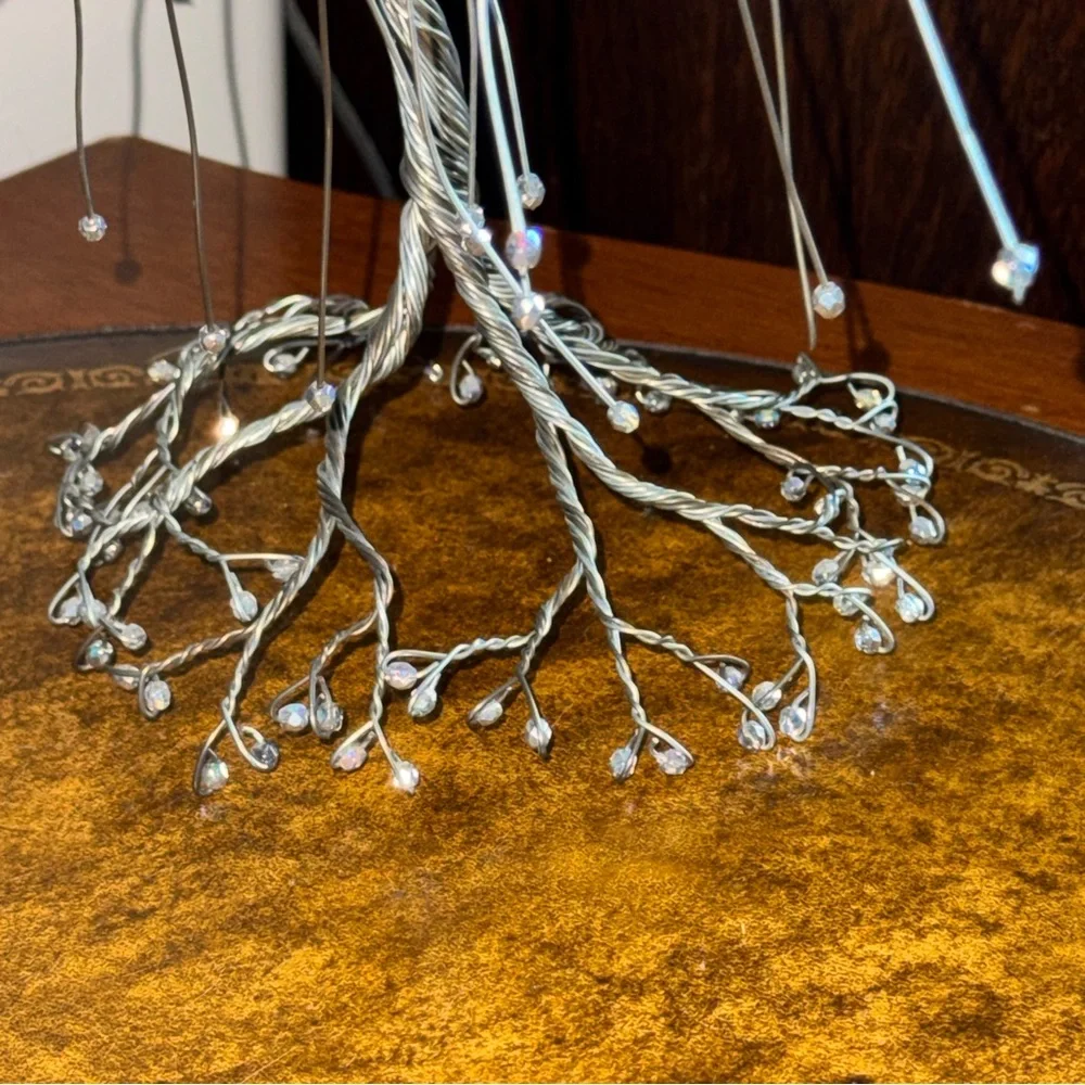 Silver Wire Tree Sculpture Beaded Weeping Willow Bonsai Tree Sculpture Cottage